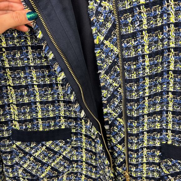 Ann Taylor Tweed Blazer Jacket Blue Green Cream Plaid Zip Front Collared 12 EUC - Picture 7 of 15